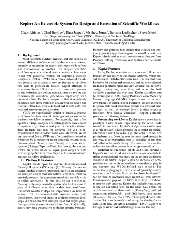 (PDF) Kepler: an extensible system for design and execution of ...
