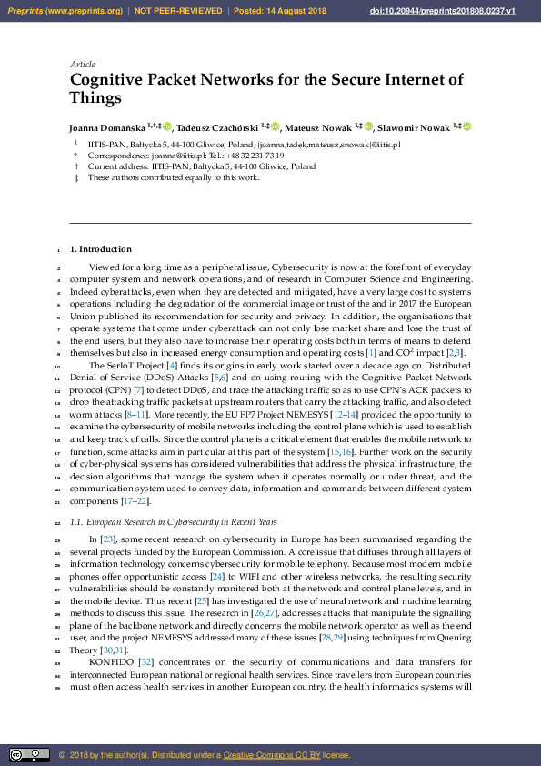 (PDF) Cognitive Packet Networks for the Secure Internet of Things