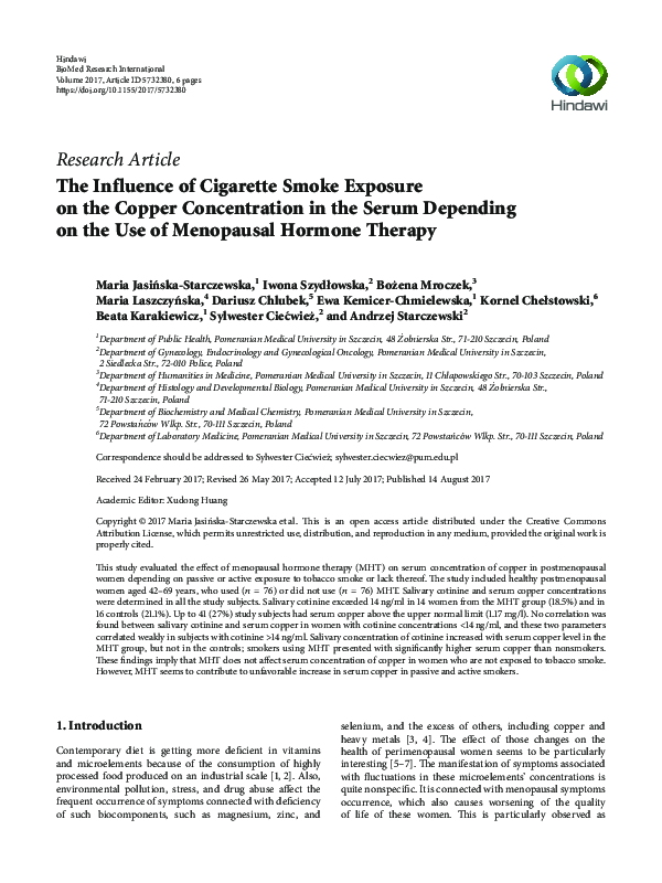 (PDF) The Influence of Cigarette Smoke Exposure on the Copper ...