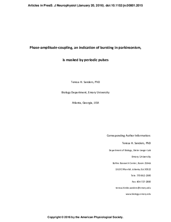  PDF Phase amplitude coupling An Indication Of Bursting In Parkinsonism Is Masked By Periodic 