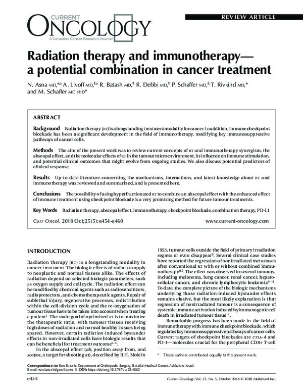 (PDF) Radiation therapy and immunotherapy—a potential combination in ...