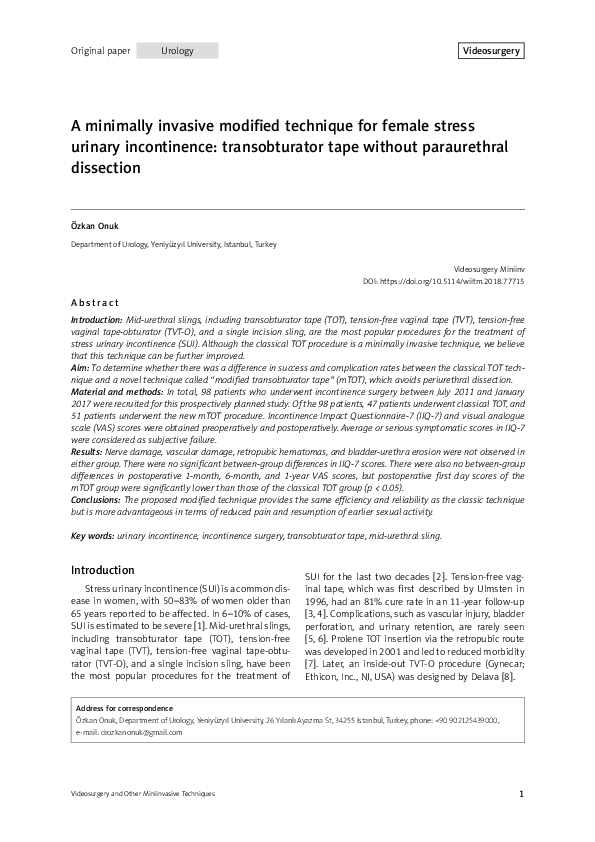 (PDF) A minimally invasive modified technique for female stress urinary ...