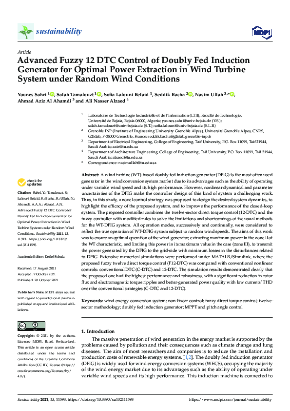 (PDF) Advanced Fuzzy 12 DTC Control of Doubly Fed Induction Generator ...