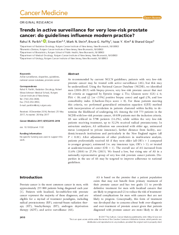 (PDF) Trends in active surveillance for very low-risk prostate cancer ...