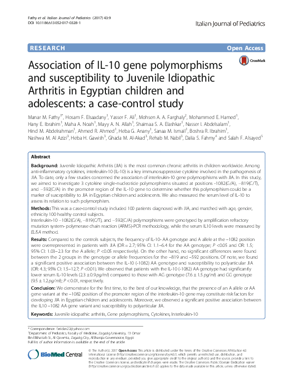 (PDF) Association of IL-10 gene polymorphisms and susceptibility to ...