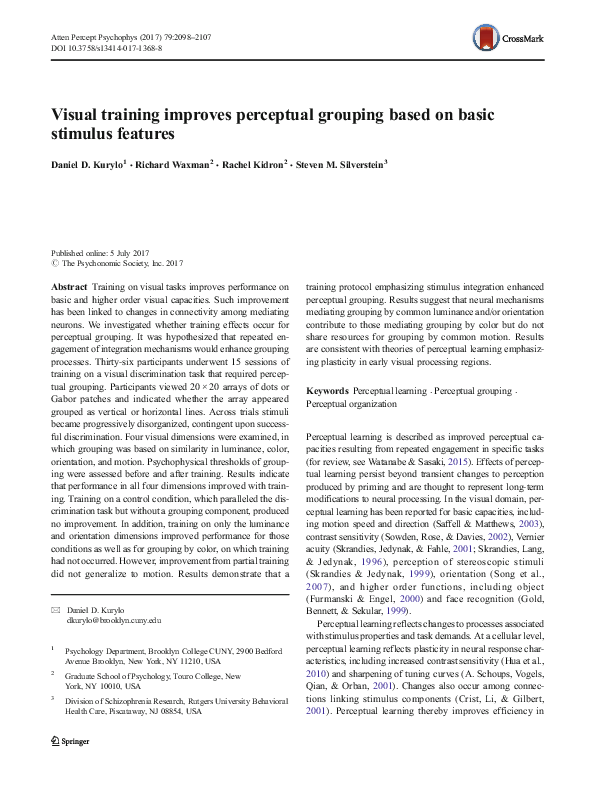 (PDF) Visual training improves perceptual grouping based on basic ...