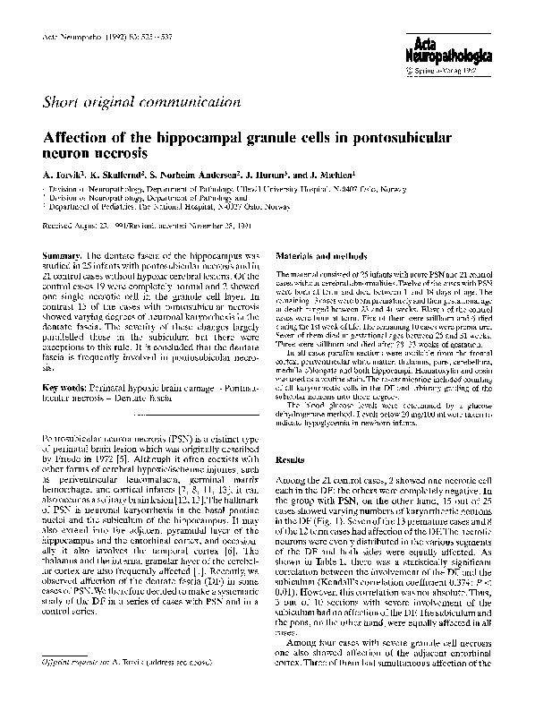(PDF) Affection of the hippocampal granule cells in pontosubicular ...