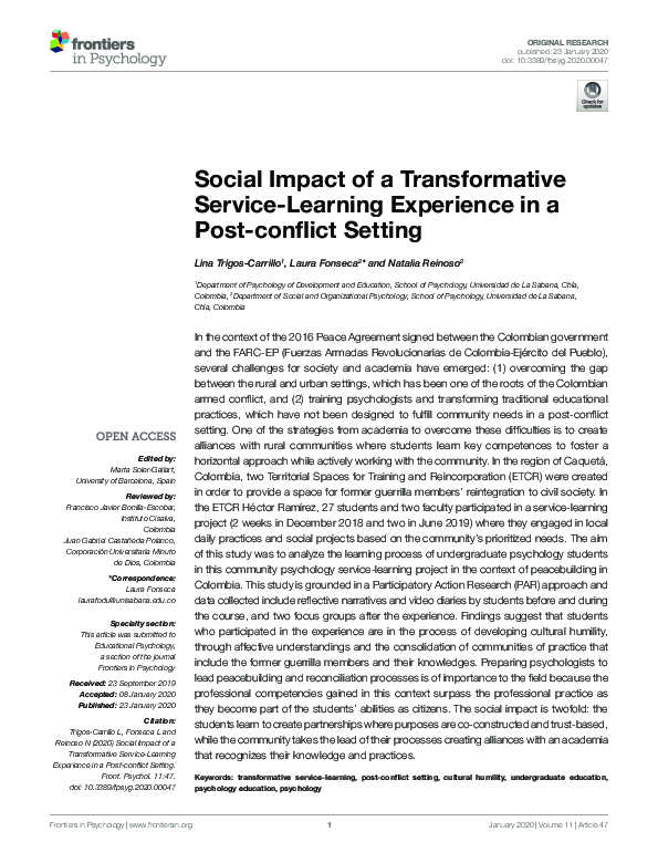 (PDF) Social Impact of a Transformative Service-Learning Experience in ...