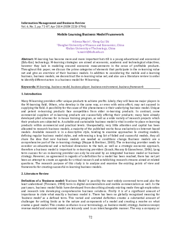 (PDF) Mobile Learning Business Model Framework