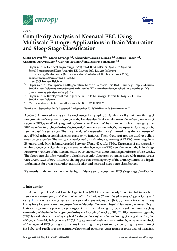 (PDF) Complexity Analysis of Neonatal EEG Using Multiscale Entropy ...