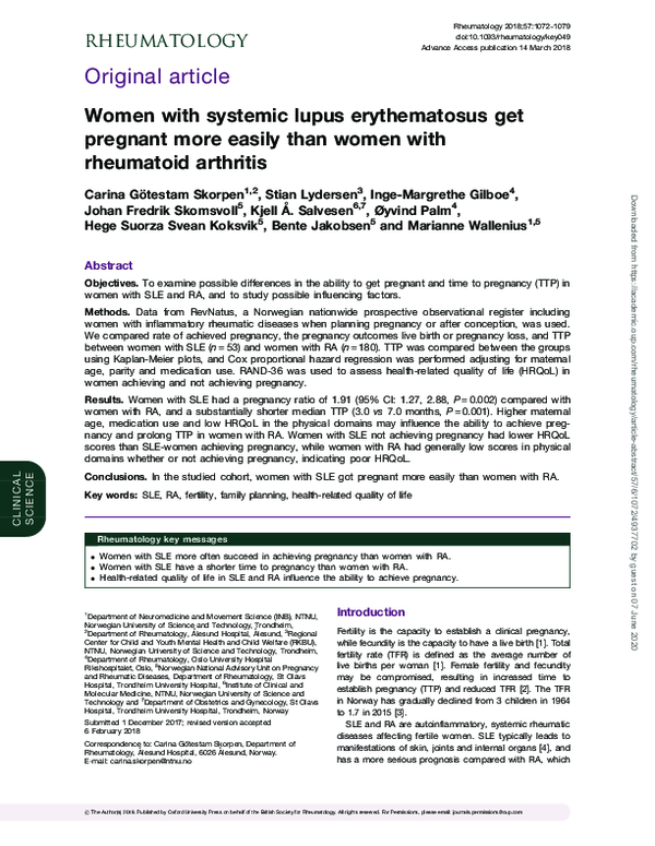 (PDF) Women with systemic lupus erythematosus get pregnant more easily ...