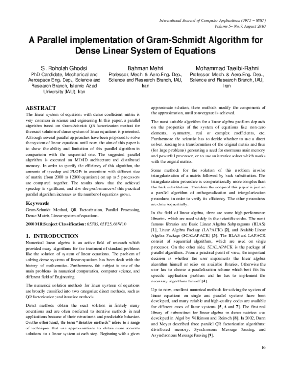 (PDF) A Parallel implementation of Gram-Schmidt Algorithm for Dense ...