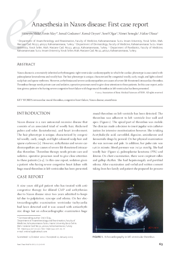 (PDF) Anaesthesia in Naxos disease first case report Seref Olgar