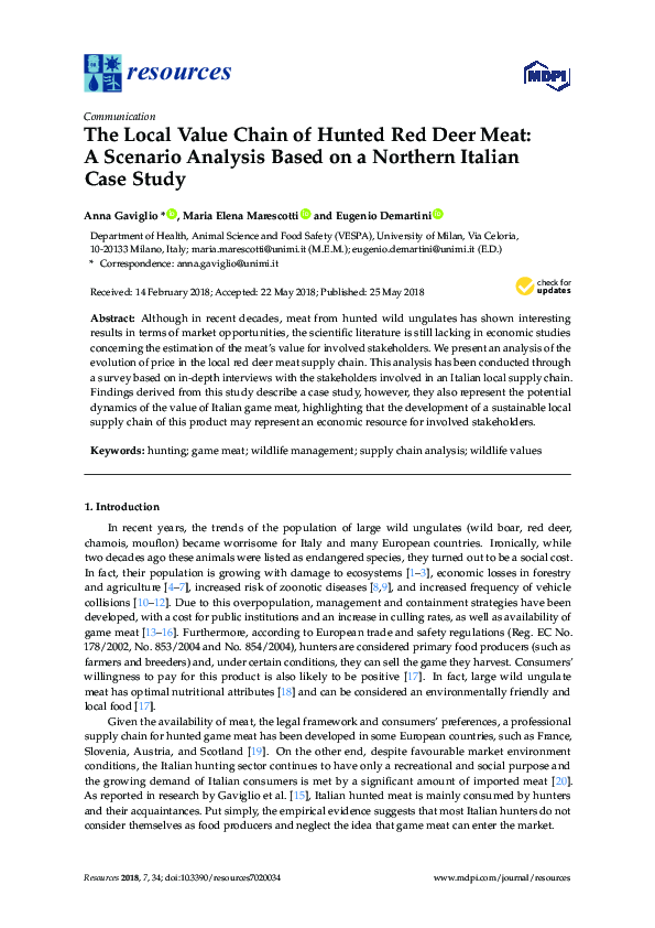 (PDF) The Local Value Chain of Hunted Red Deer Meat: A Scenario ...