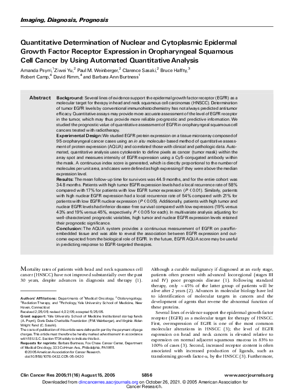 (PDF) Quantitative Determination of Nuclear and Cytoplasmic Epidermal ...