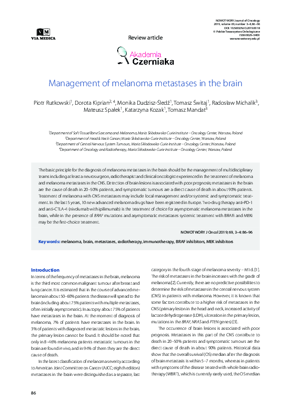 (PDF) Management of melanoma metastases in the brain