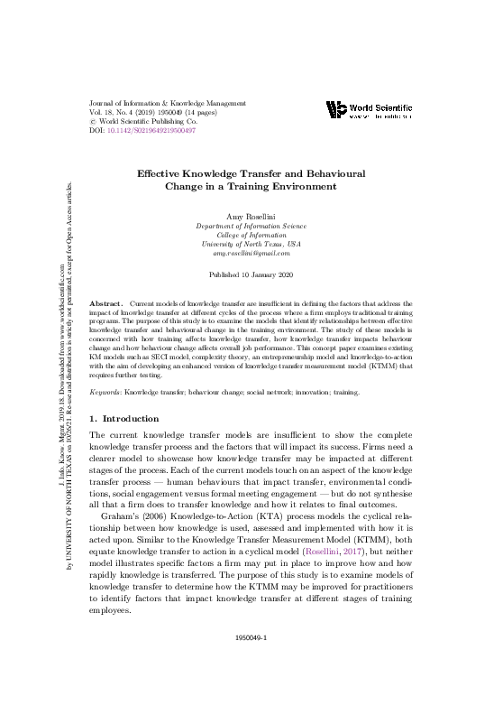 (PDF) Effective Knowledge Transfer and Behavioural Change in a Training ...