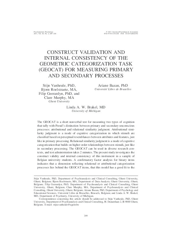 (PDF) Construct validation and internal consistency of the geometric ...
