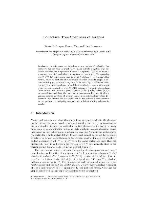 (PDF) Collective tree spanners of graphs