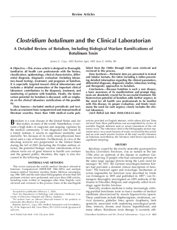 (PDF) Clostridium botulinum and the clinical laboratorian: a detailed ...