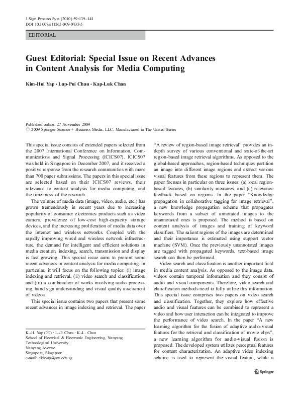 (PDF) Guest Editorial: Special Issue on Recent Advances in Content ...