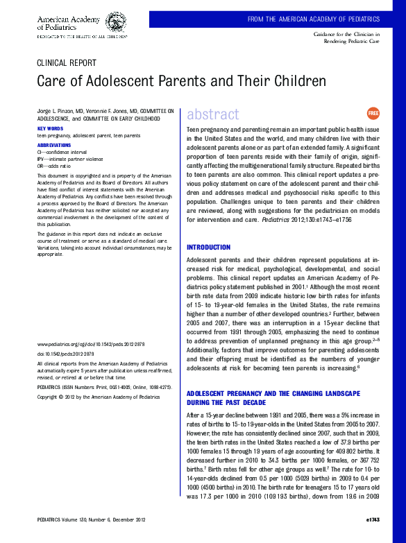 (PDF) Care of Adolescent Parents and Their Children