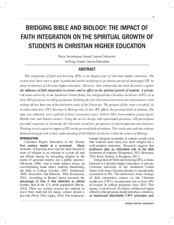 (PDF) Bridging Bible and Biology: The Impact of Faith Integration on ...