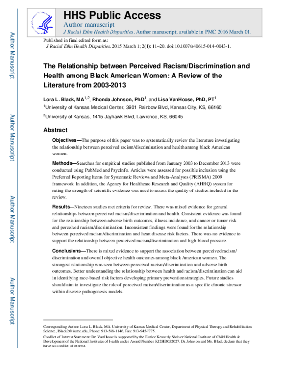 (PDF) The Relationship between Perceived Racism/Discrimination and ...