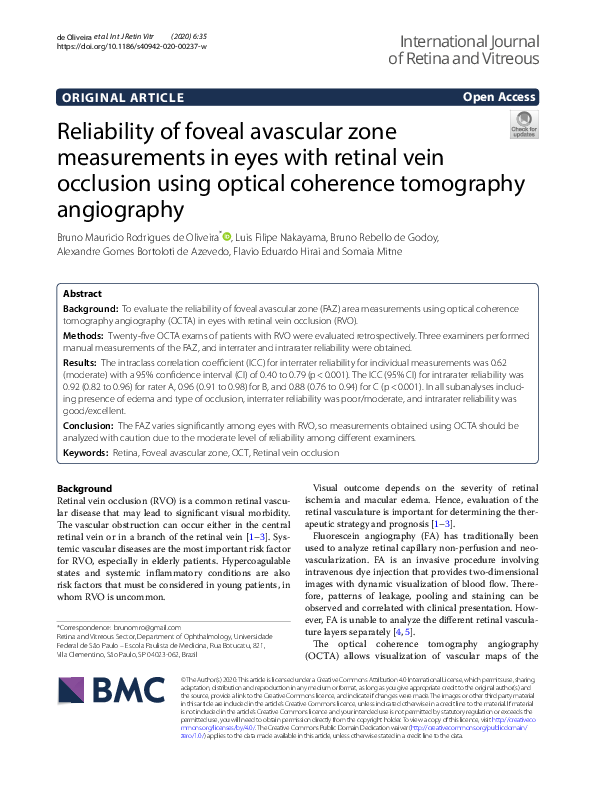 (PDF) Reliability of foveal avascular zone measurements in eyes with ...