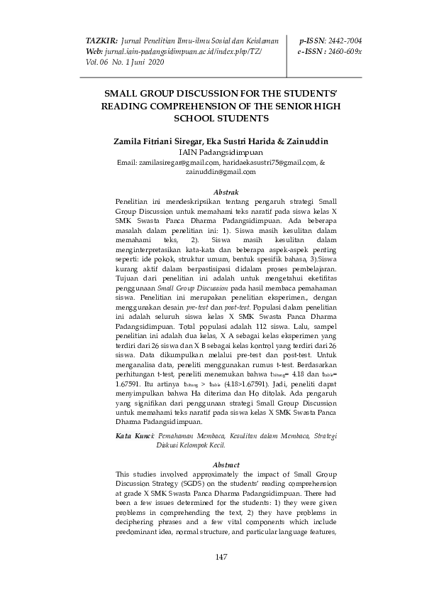 (PDF) Small Group Discussion For The Students’ Reading Comprehension Of ...
