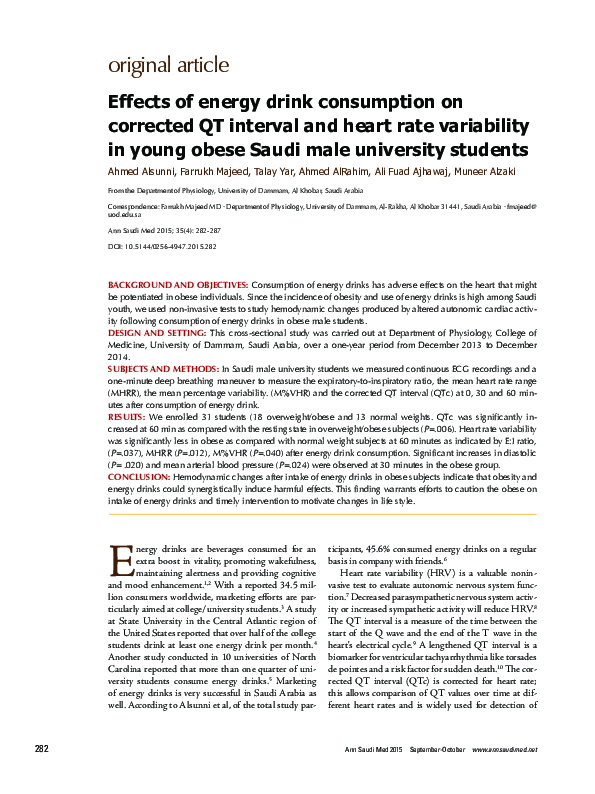 (PDF) Effects of energy drink consumption on corrected QT interval and ...
