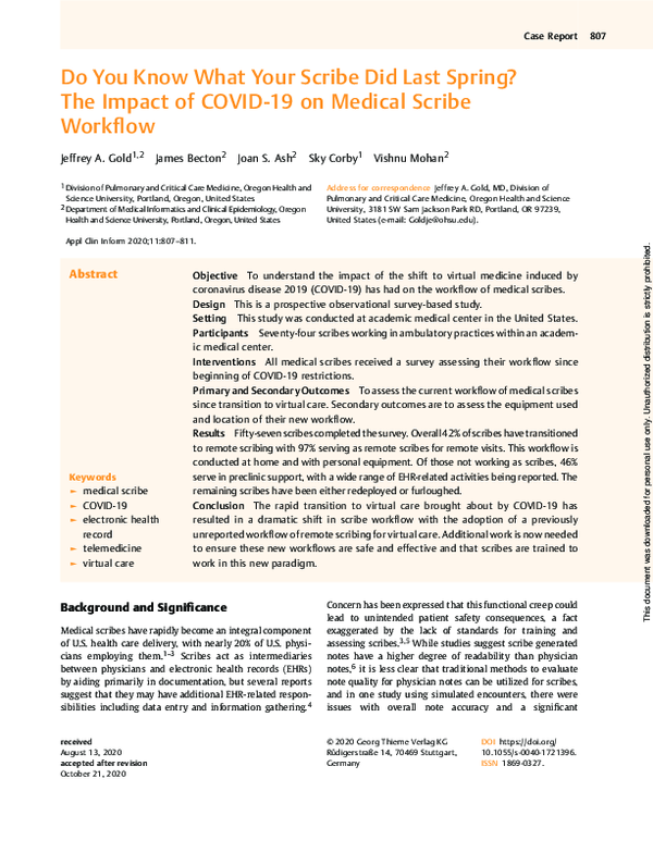 (PDF) Do You Know What Your Scribe Did Last Spring? The Impact of COVID ...