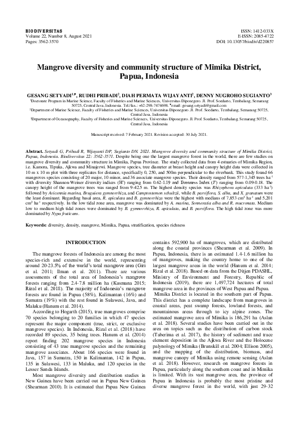 (PDF) Mangrove diversity and community structure of Mimika District ...