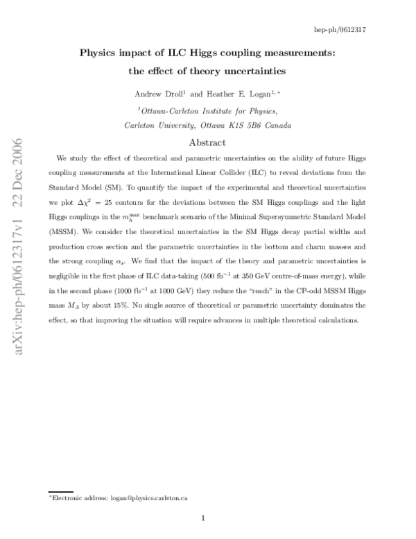 (PDF) Physics impact of ILC Higgs coupling measurements: The effect of ...