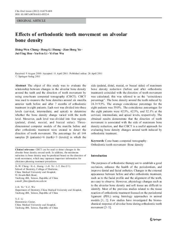 (PDF) Effects of orthodontic tooth movement on alveolar bone density