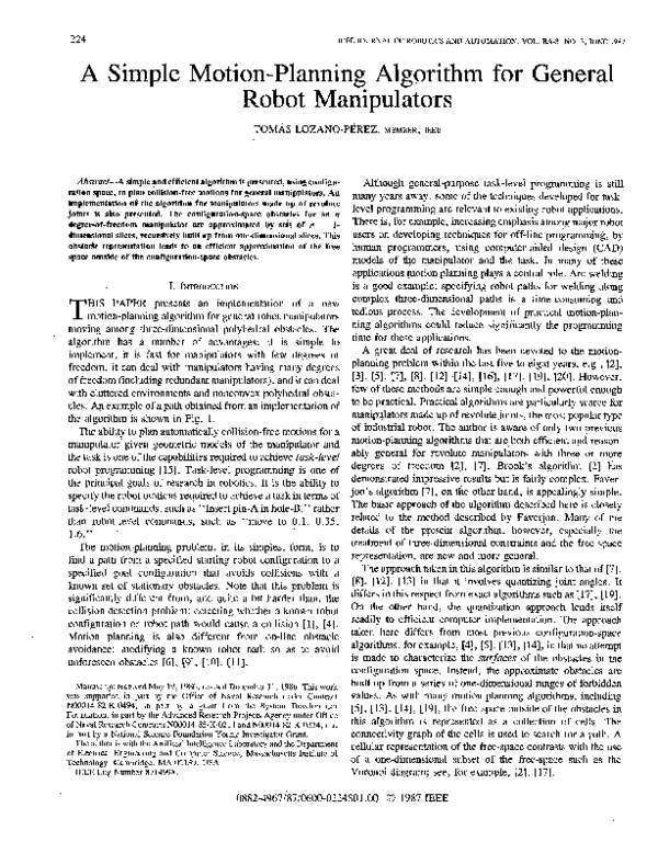 (PDF) A simple motion-planning algorithm for general robot manipulators