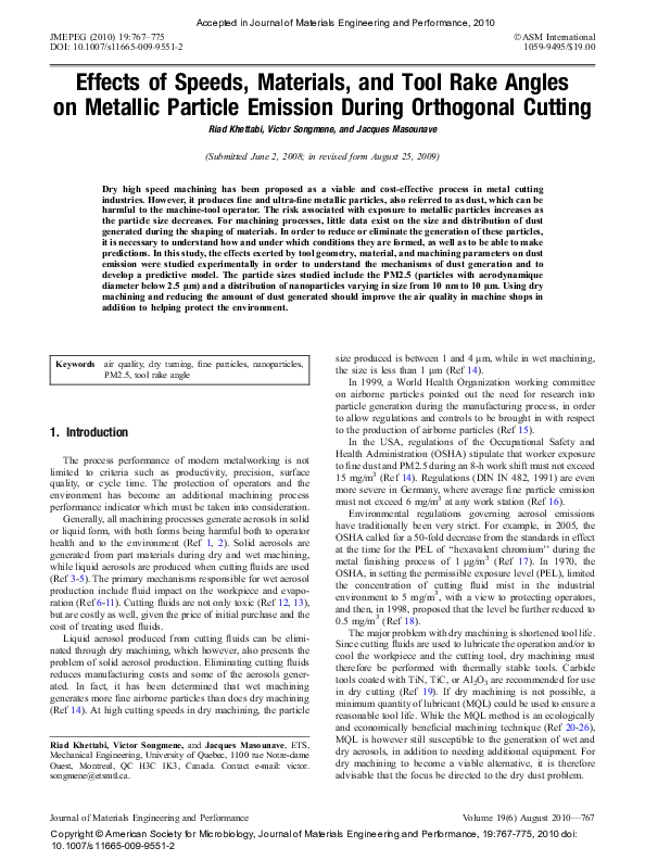 (PDF) Effects of Speeds, Materials, and Tool Rake Angles on Metallic ...