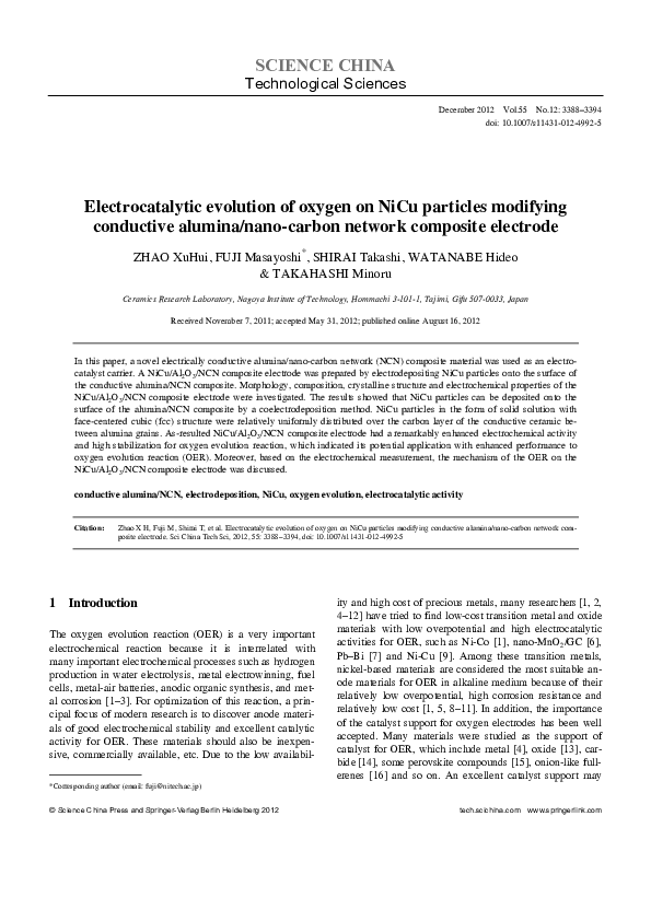 (PDF) Electrocatalytic evolution of oxygen on NiCu particles modifying ...