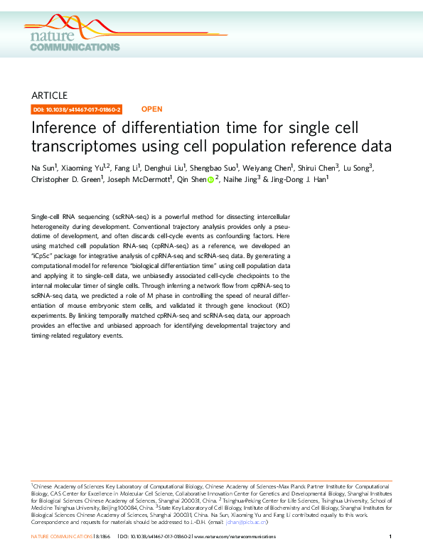 (PDF) Inference of differentiation time for single cell transcriptomes ...