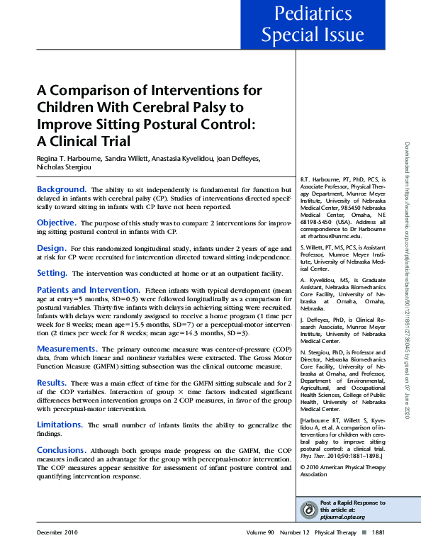 (PDF) A Comparison of Interventions for Children With Cerebral Palsy to ...