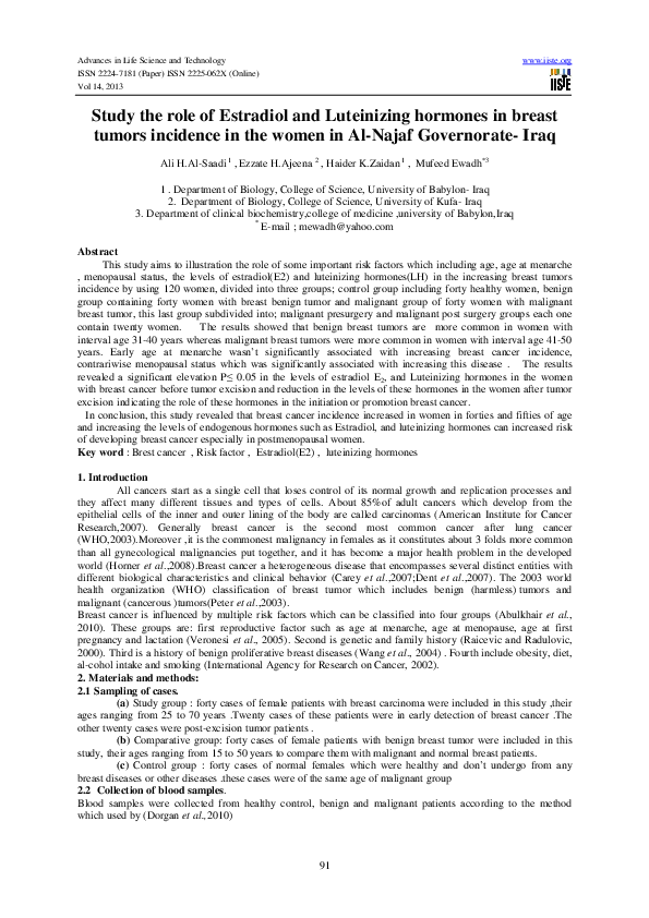 (PDF) Study the role of Estradiol and Luteinizing hormones in breast ...