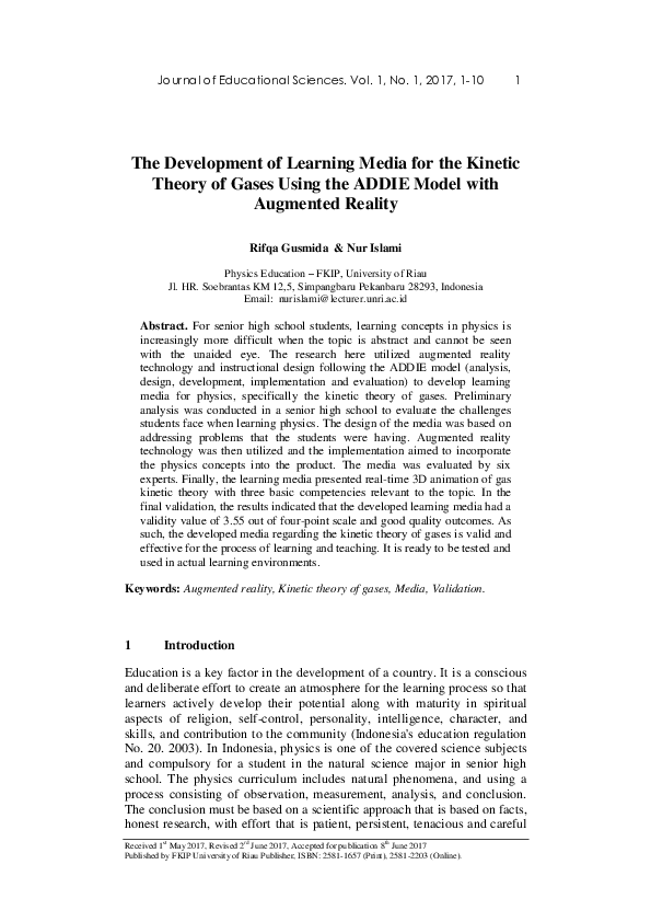 (PDF) The Development of Learning Media for the Kinetic Theory of Gases ...