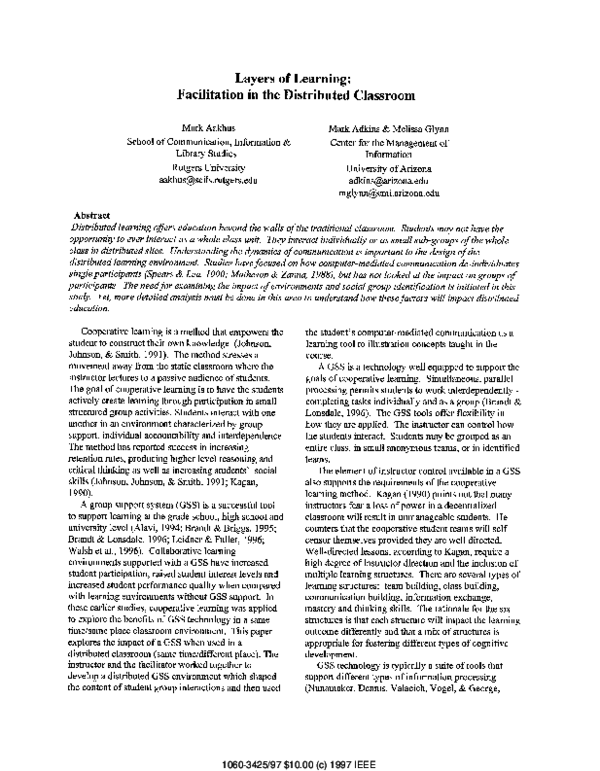(PDF) Layers of learning: Facilitation in the distributed classroom
