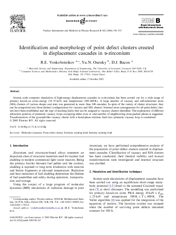 (PDF) Identification and morphology of point defect clusters created in ...