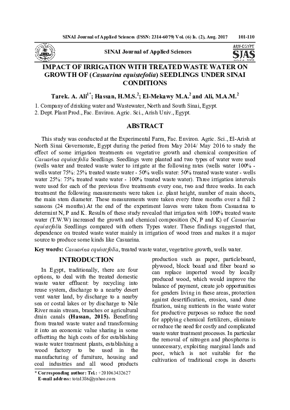 (PDF) Impact of Irrigation with Treated Wastewater on Trace Elements ...