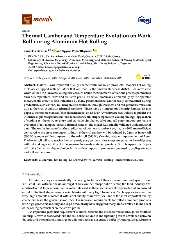 (PDF) Thermal Camber and Temperature Evolution on Work Roll during ...