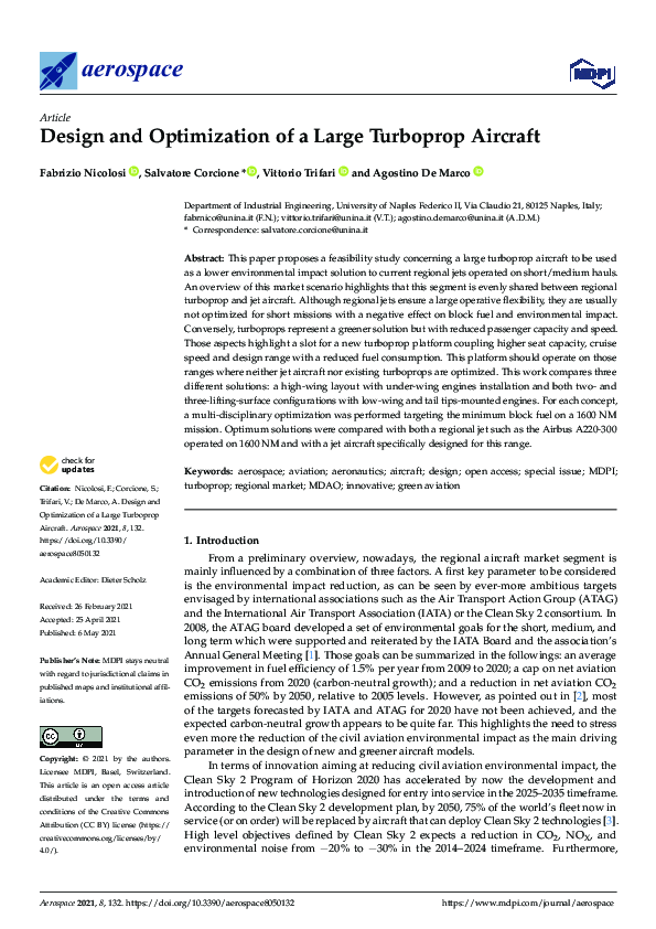 (PDF) Design and Optimization of a Large Turboprop Aircraft
