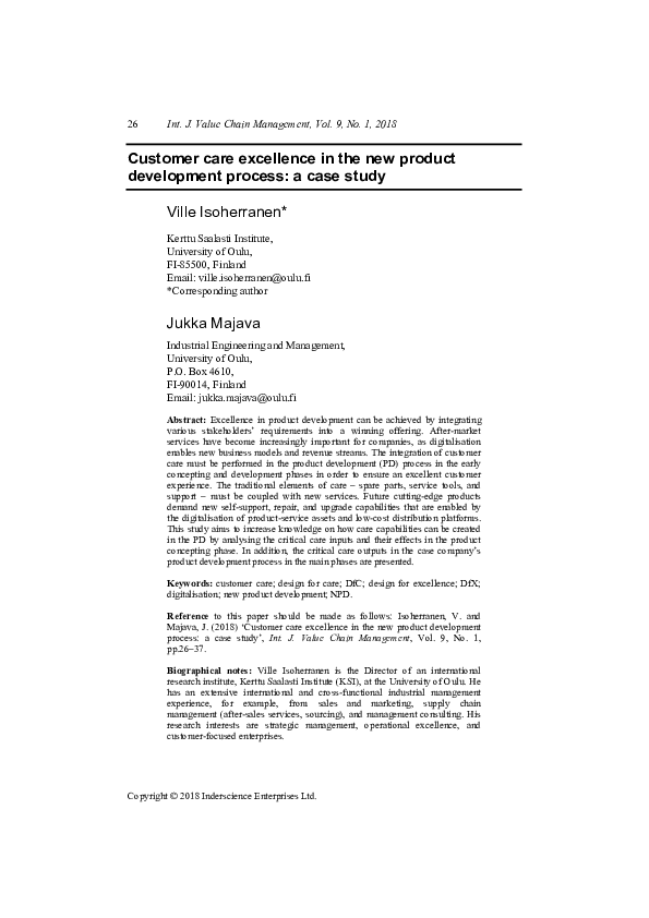 (PDF) Customer care excellence in the new product development process ...