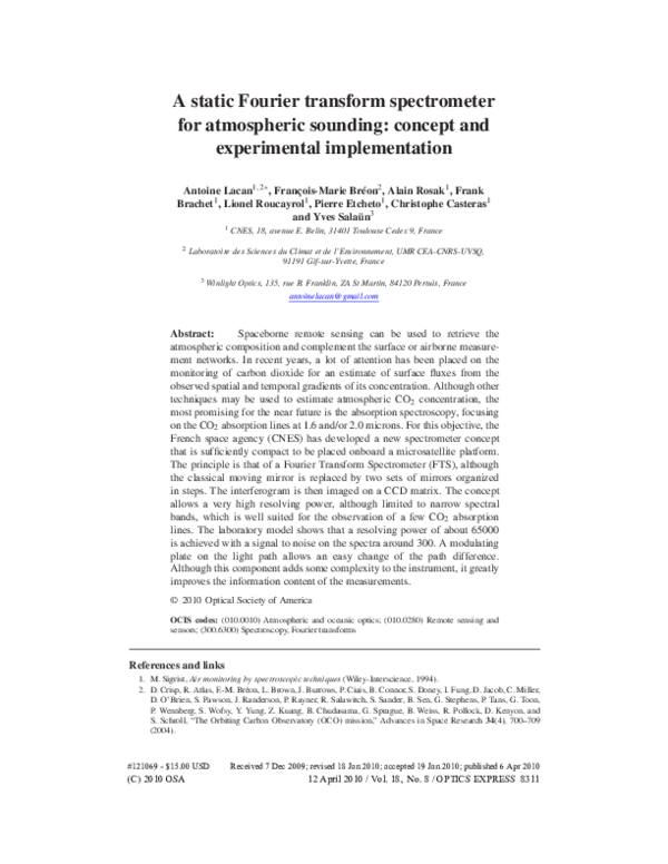 (PDF) A static Fourier transform spectrometer for atmospheric sounding ...