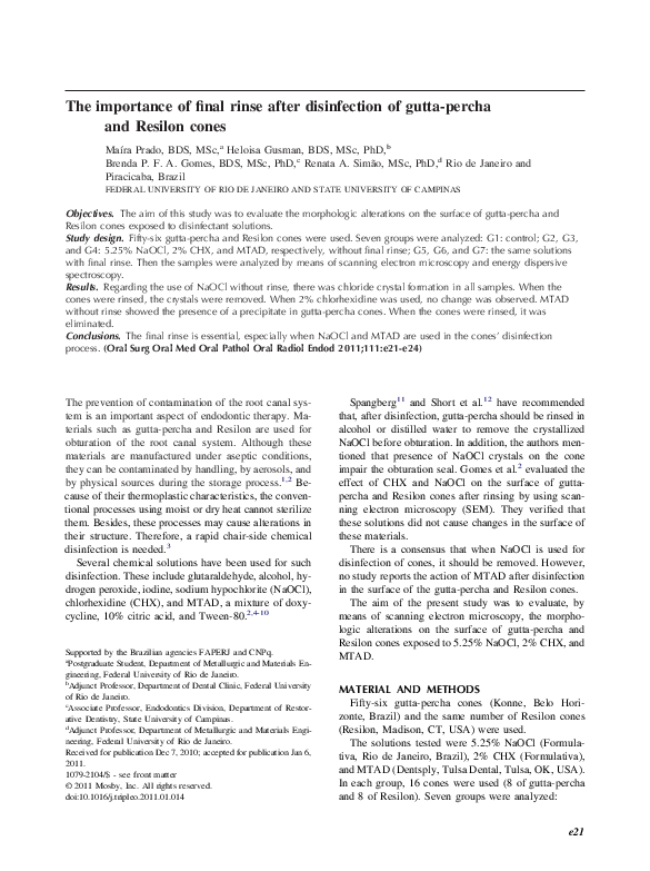 (PDF) The importance of final rinse after disinfection of gutta-percha ...